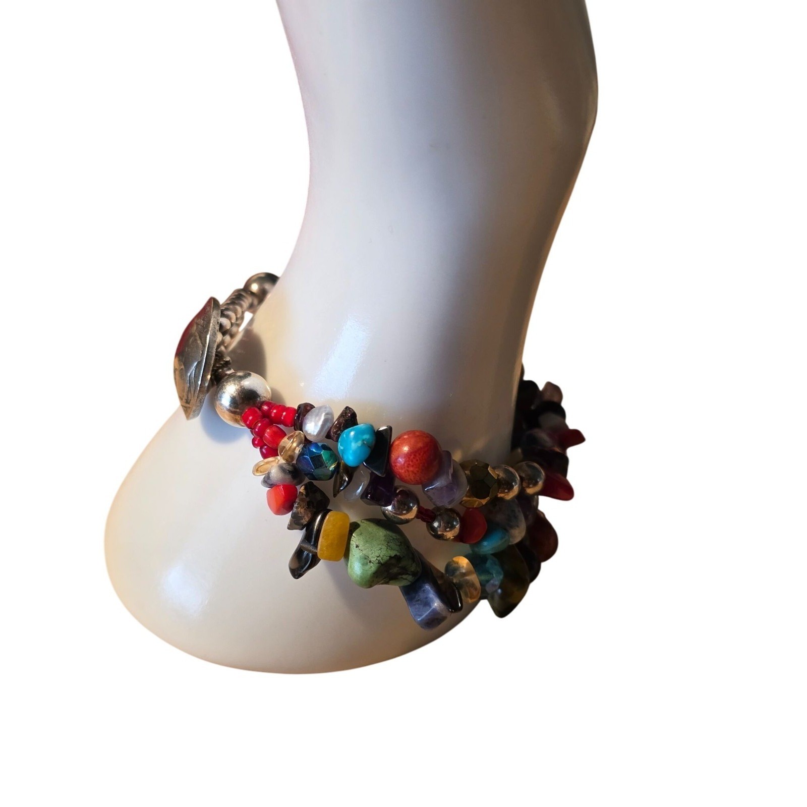 Paige Wallace Handmade Multi-Stone Beaded Bracelet With Buffalo Nickel Clasp