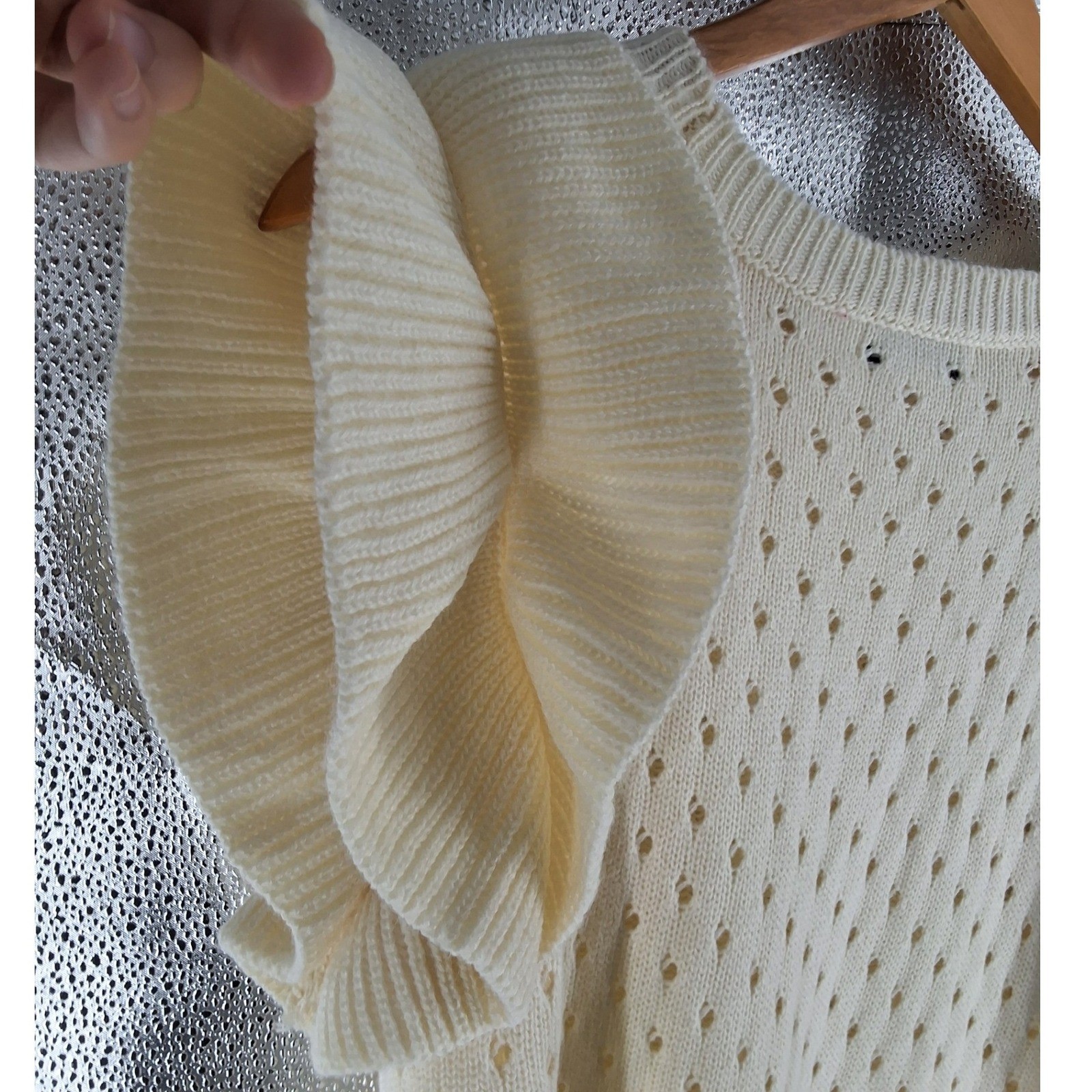 Blakeley Casey Cream Pointelle Ruffle Cap Sleeve Sweater Top Plus 1XL - View 3