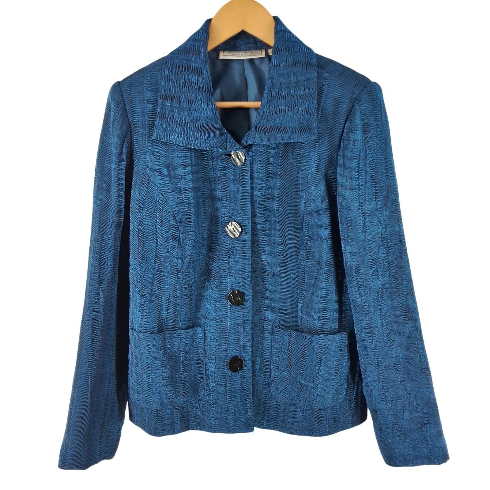 Simonton Says George Simonton Blue Crinkle Textured Blazer Jacket Size M