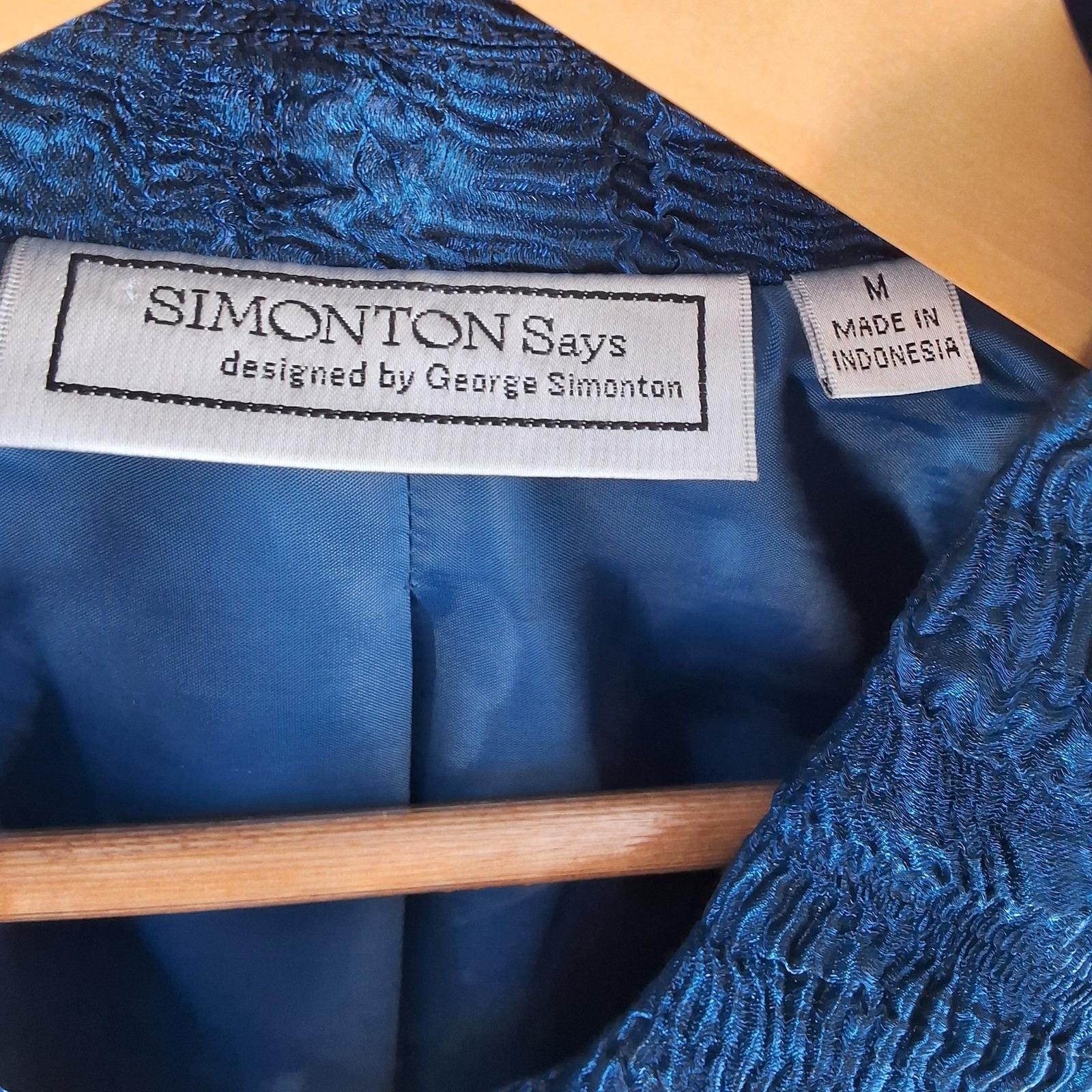 Simonton Says George Simonton Blue Crinkle Textured Blazer Jacket Size M - View 3