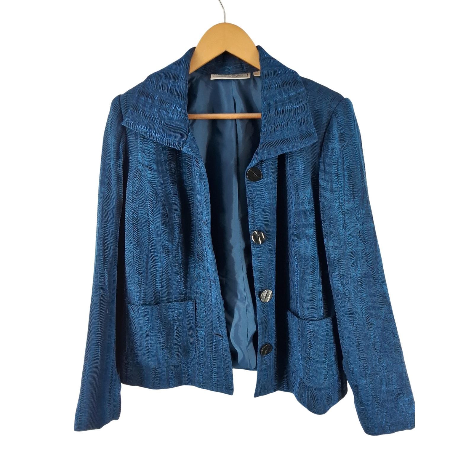 Simonton Says George Simonton Blue Crinkle Textured Blazer Jacket Size M - View 10