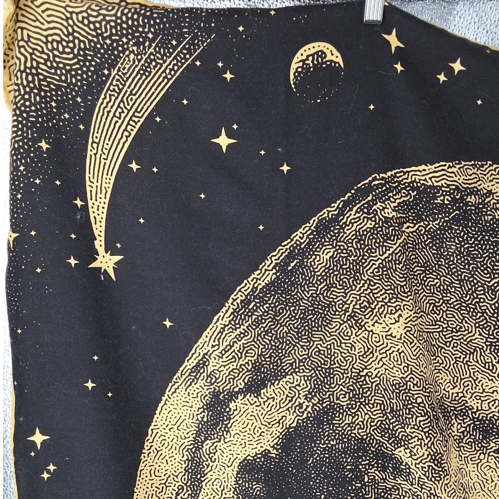 Celestial Moon Scarf Wrap Tapestry Black Gold Stars Planets Space 49x49