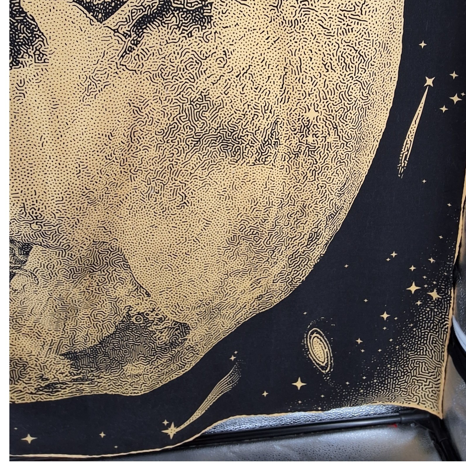 Celestial Moon Scarf Wrap Tapestry Black Gold Stars Planets Space 49x49 - View 4