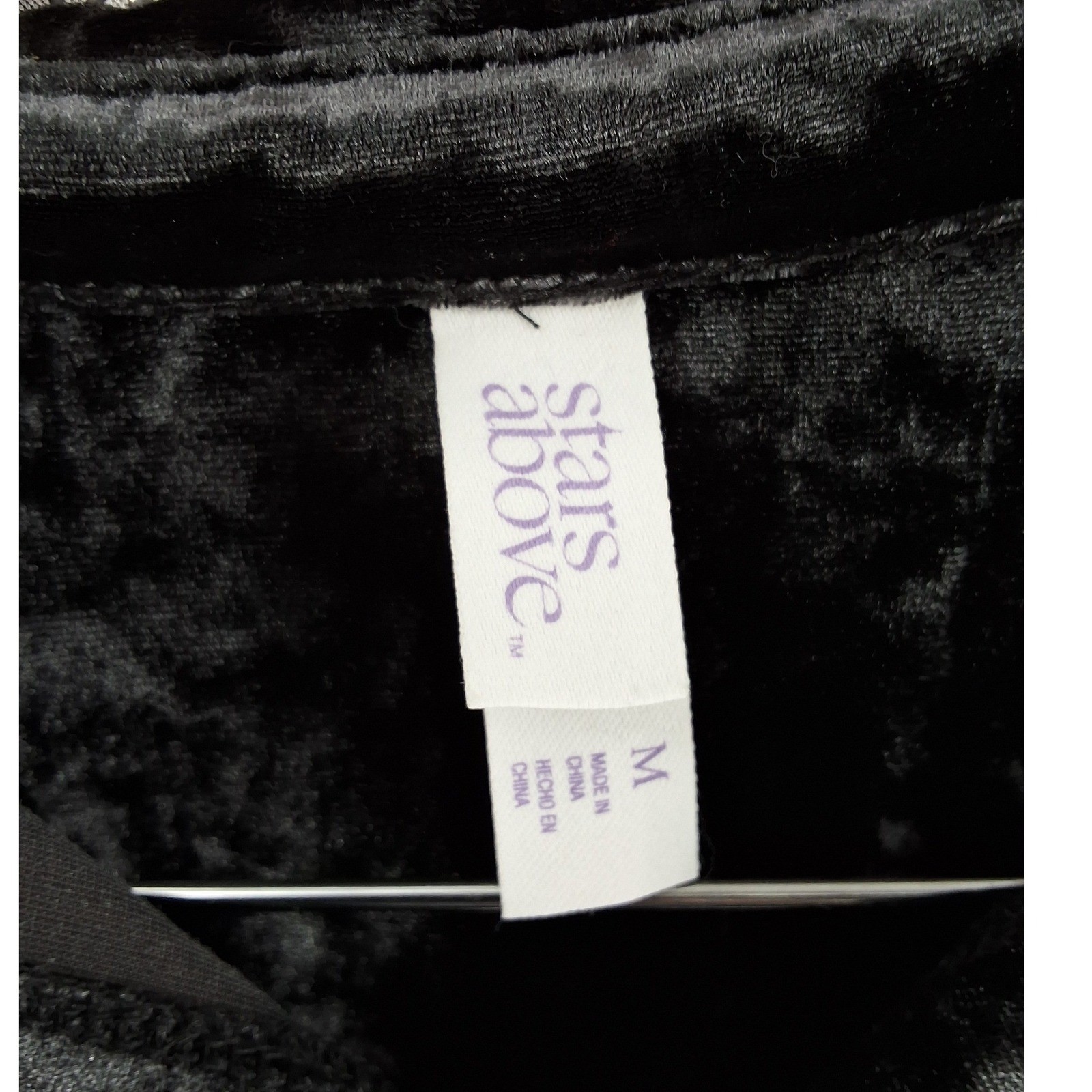 Stars Above Black Crushed Velvet Pajama Set Short Sleeve Button Down Pants M