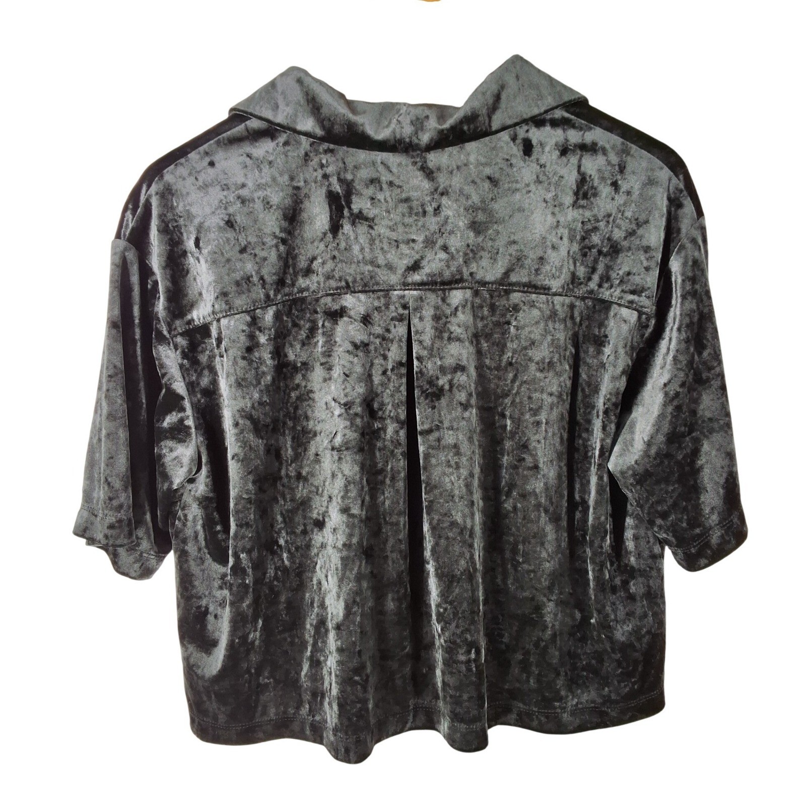 Stars Above Black Crushed Velvet Pajama Set Short Sleeve Button Down Pants M - View 4