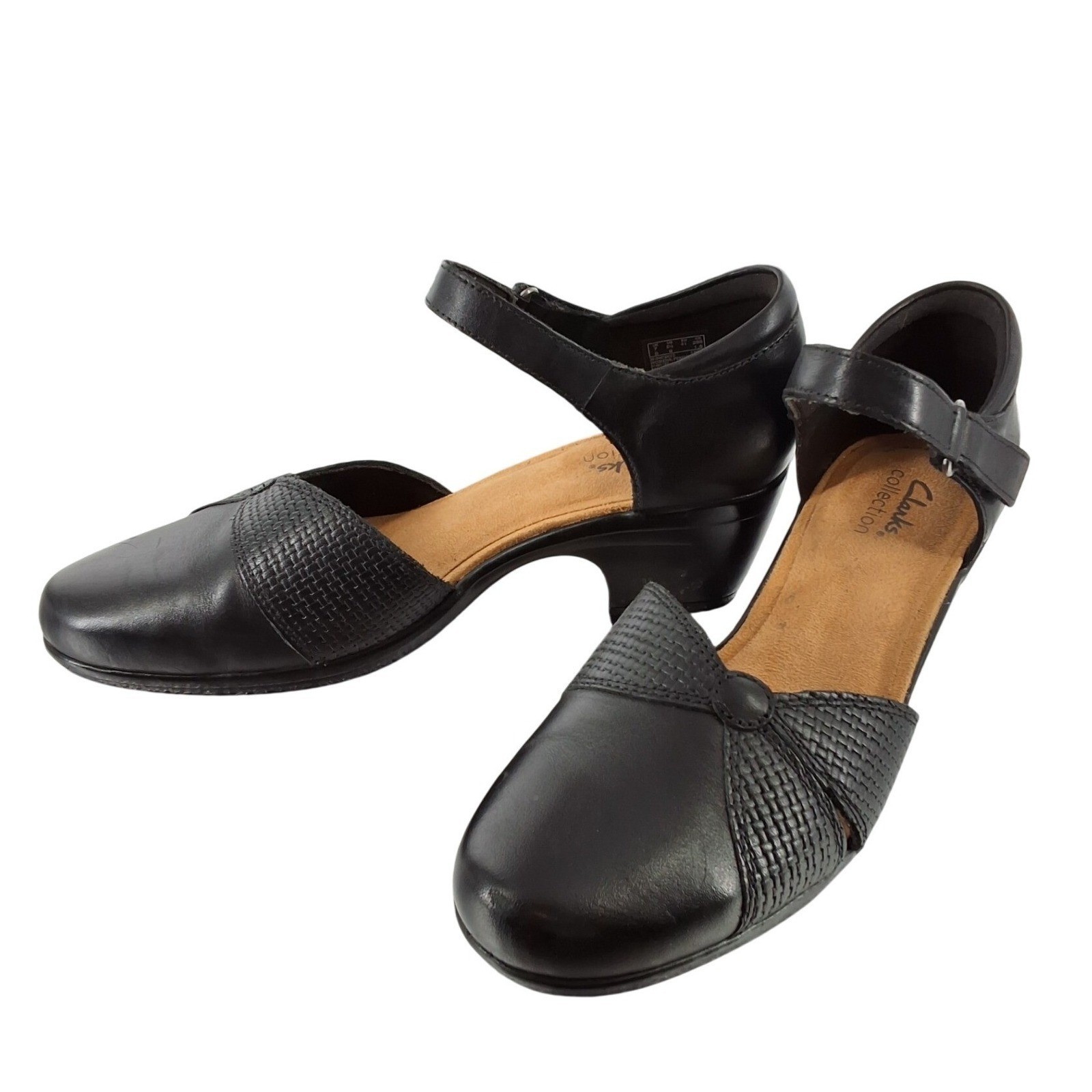 Clarks Collection Black Leather Mary Jane Pumps Block Heel Womens 9.5 US - View 5