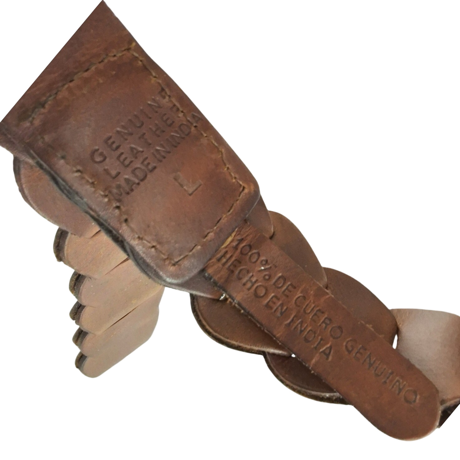 Brown Scalloped Leather Studded Boho Belt Brass Buckle L - View 4