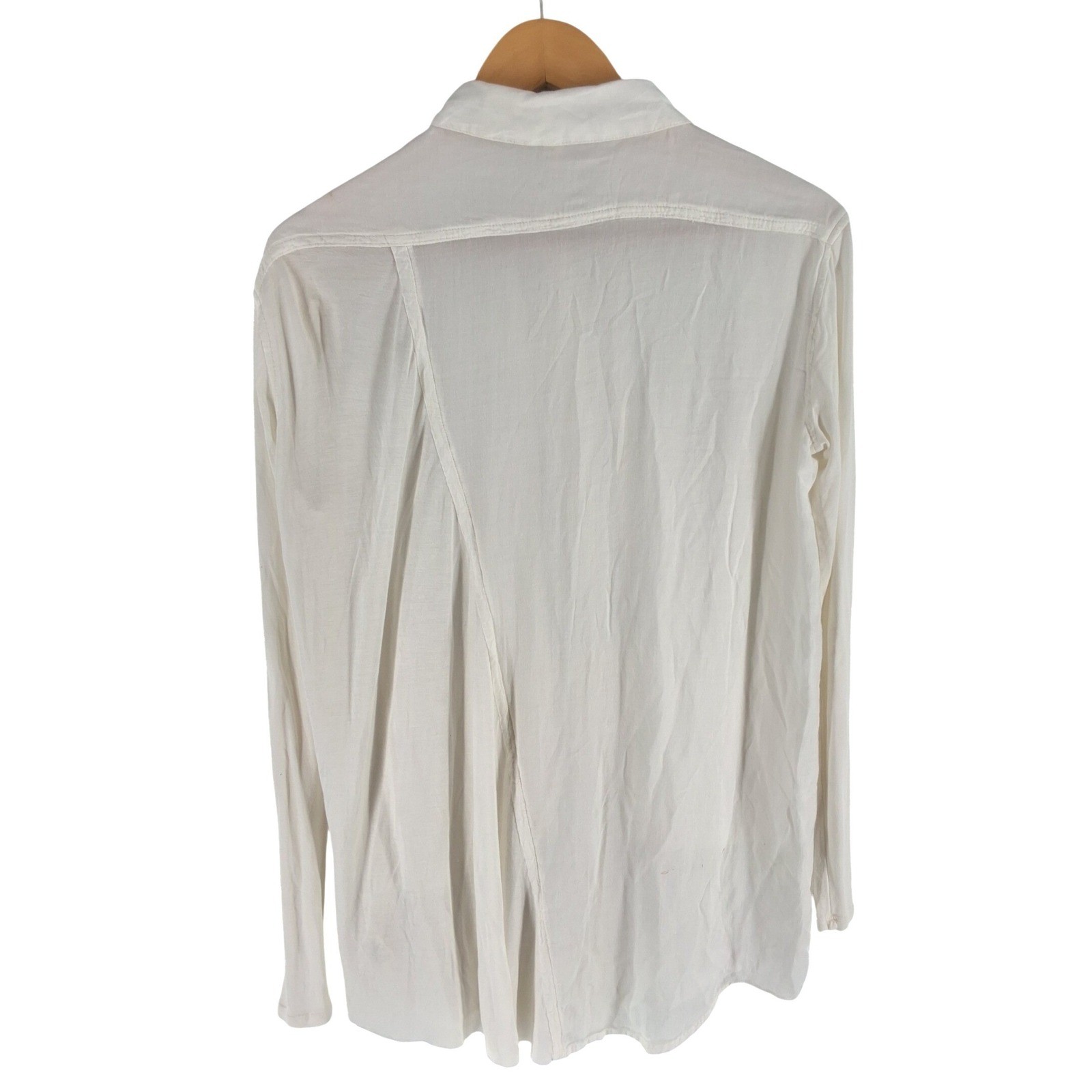 Free People White Rayon Button Down Boho Shirt Long Sleeve Oversized Pockets M - View 6