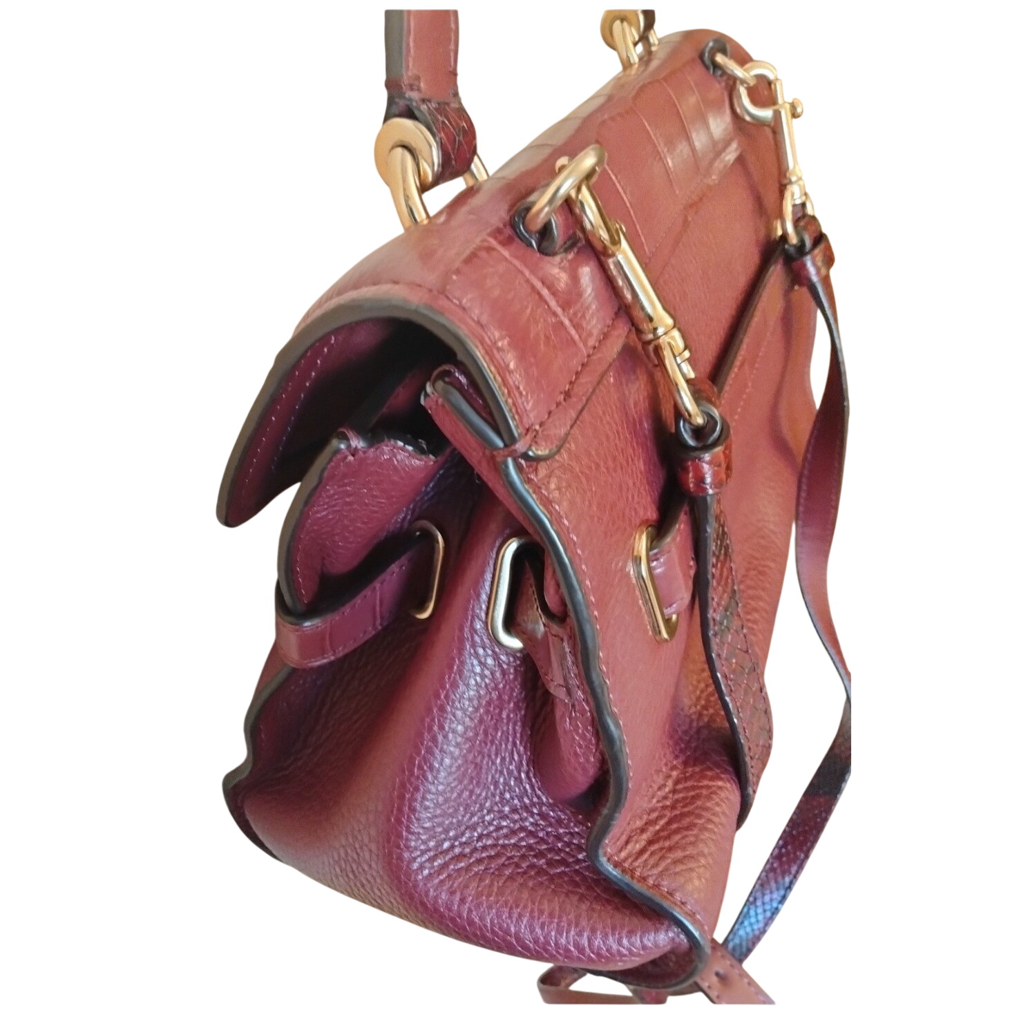 Coach Blake Flap Carryall Pebbled Leather Gold Turn Lock Burgundy - View 15