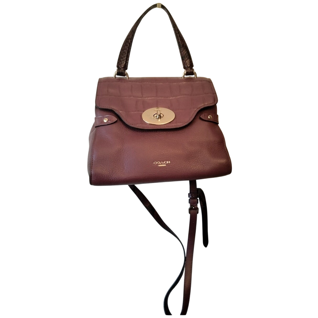 Coach Blake Flap Carryall Pebbled Leather Gold Turn Lock Burgundy - View 16