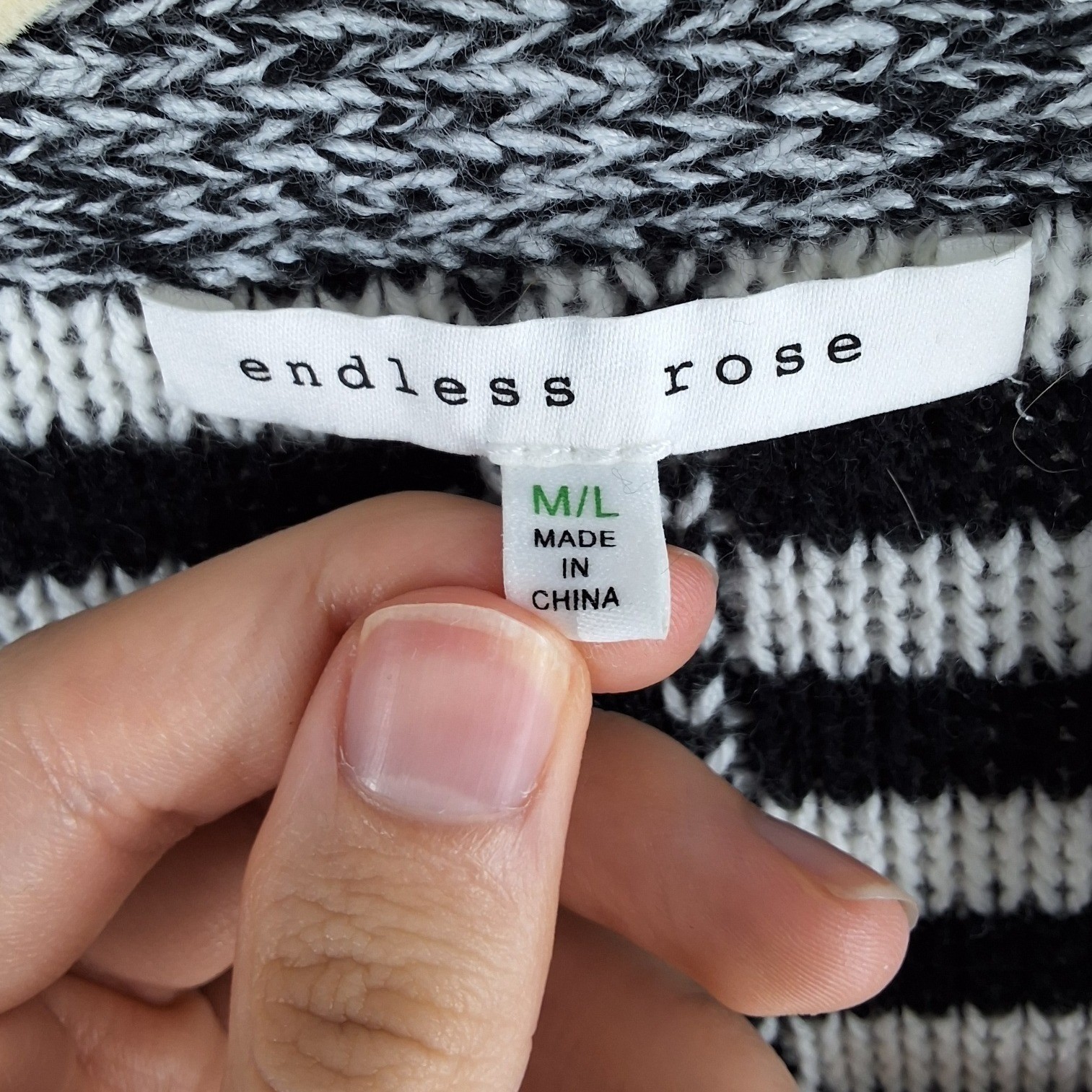 Endless Rose Black White Striped Fringe Open Front Cardigan Sweater M/L