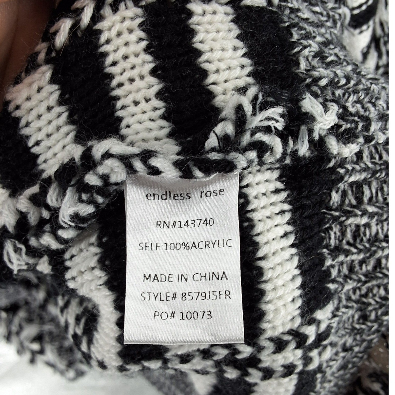Endless Rose Black White Striped Fringe Open Front Cardigan Sweater M/L - View 6