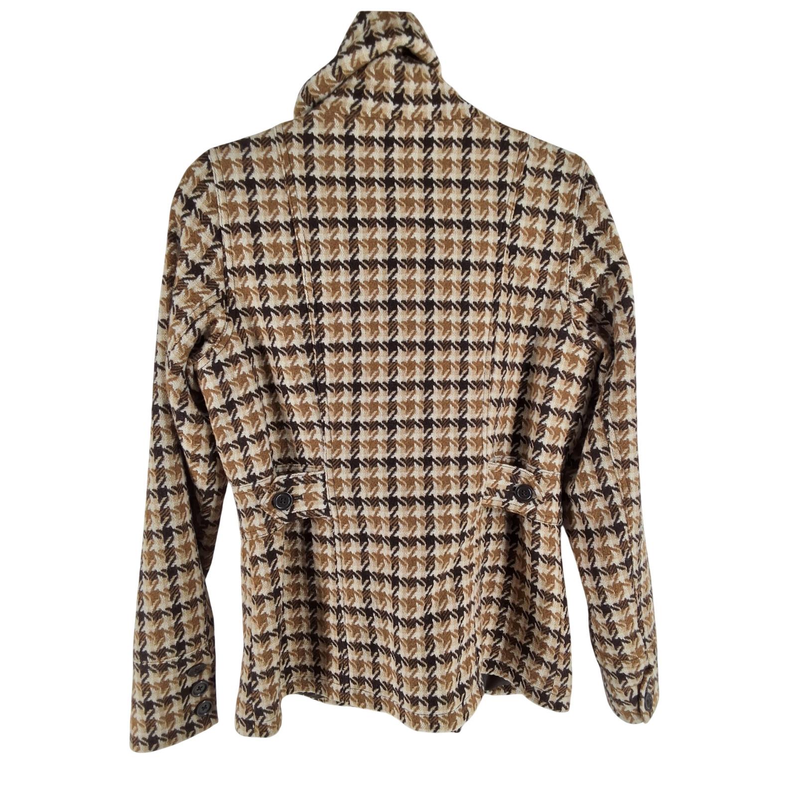 Chadwicks Brown Houndstooth Double Breasted Pea Coat Funnel Neck Jacket Sz 6