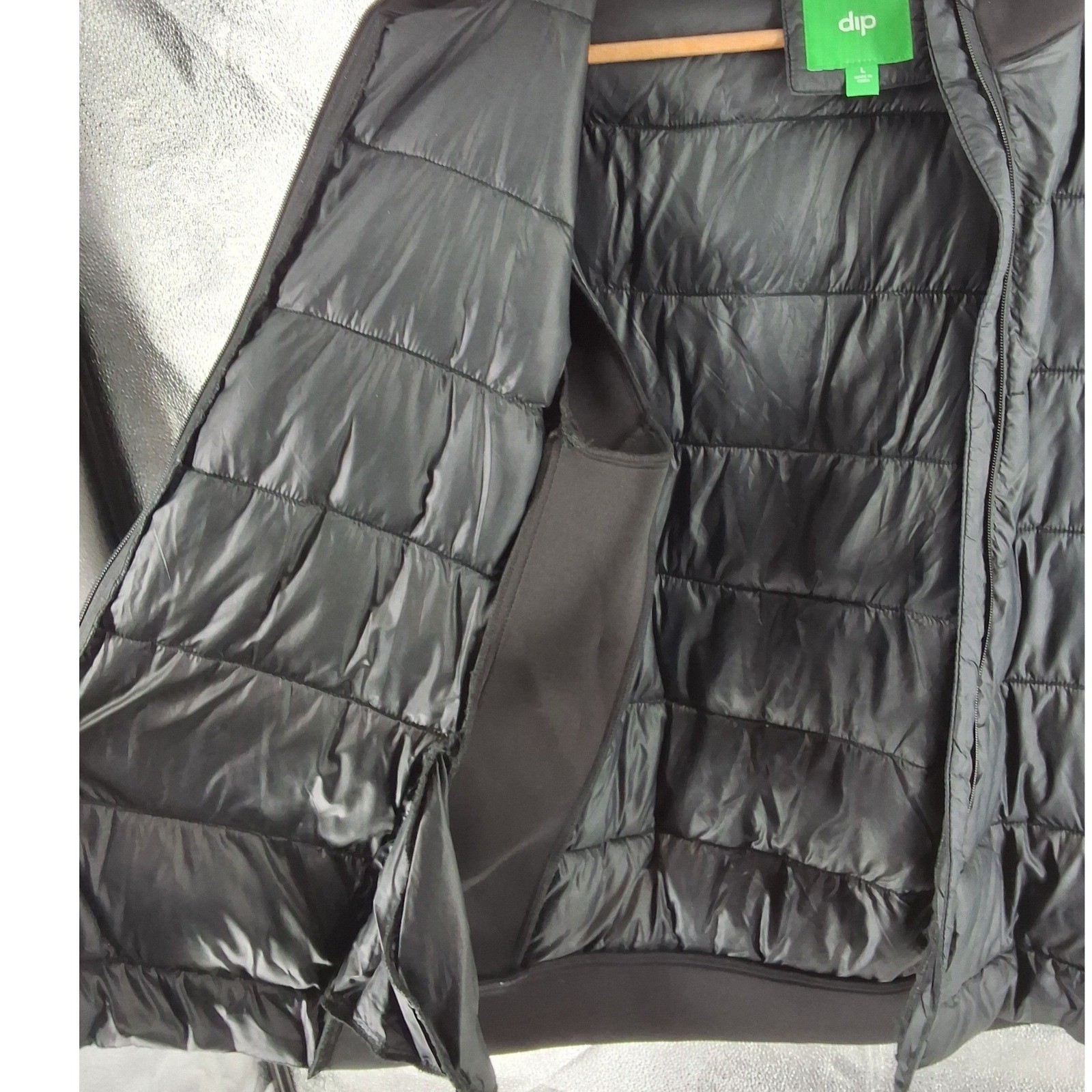 Dip Mens Black Hybrid Puffer Jacket Quilted Hooded Full Zip Size L - View 5