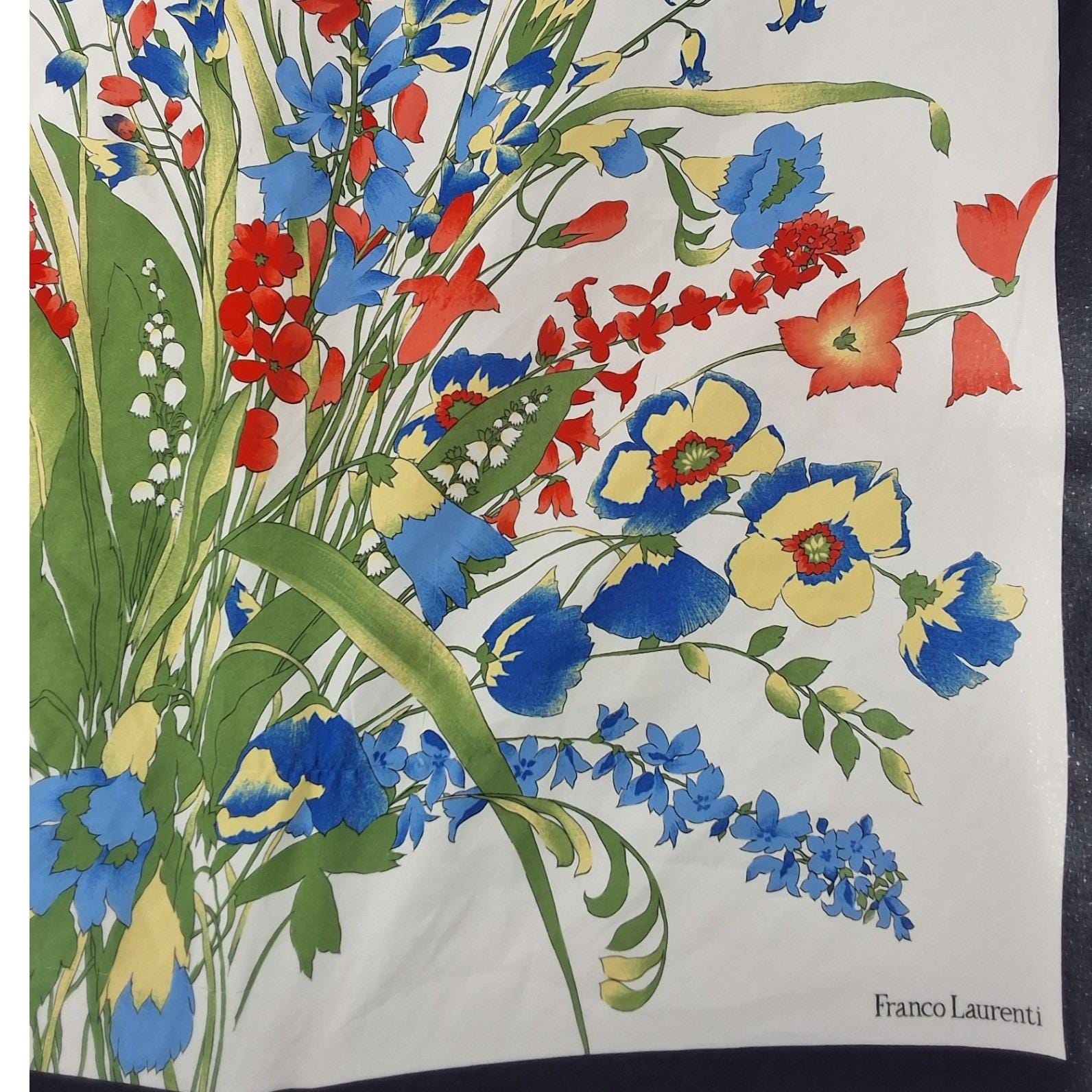 Franco Laurenti Floral Wildflower Square Scarf Navy Blue White Border 28x28 - View 3