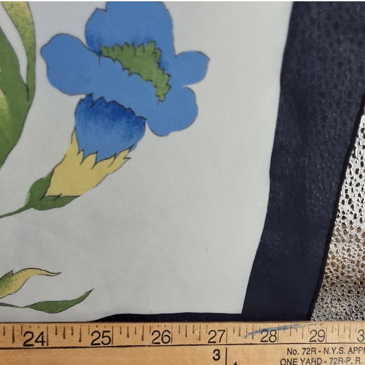 Franco Laurenti Floral Wildflower Square Scarf Navy Blue White Border 28x28 - View 6