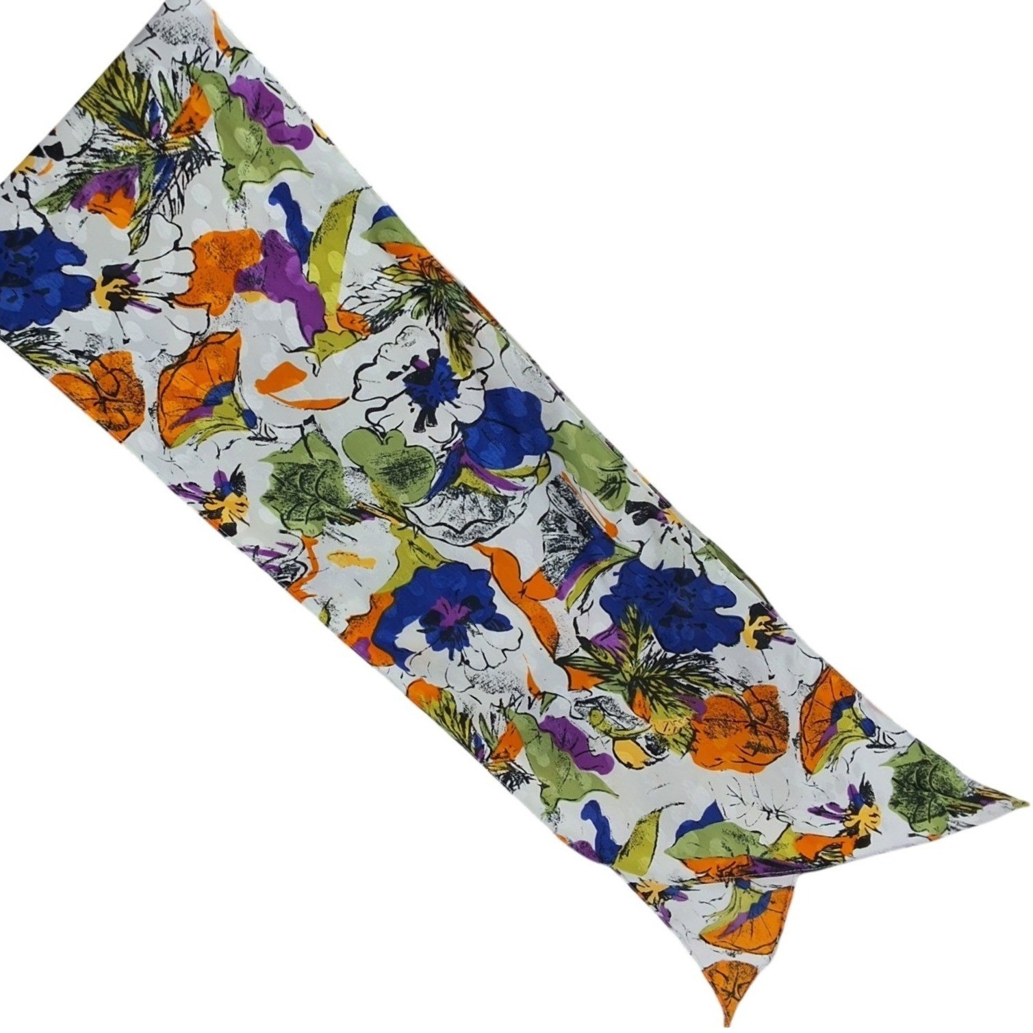 Vibrant Floral Oblong Scarf Multicolor Painterly Print Polka Dot Jacquard 52x8 - View 4