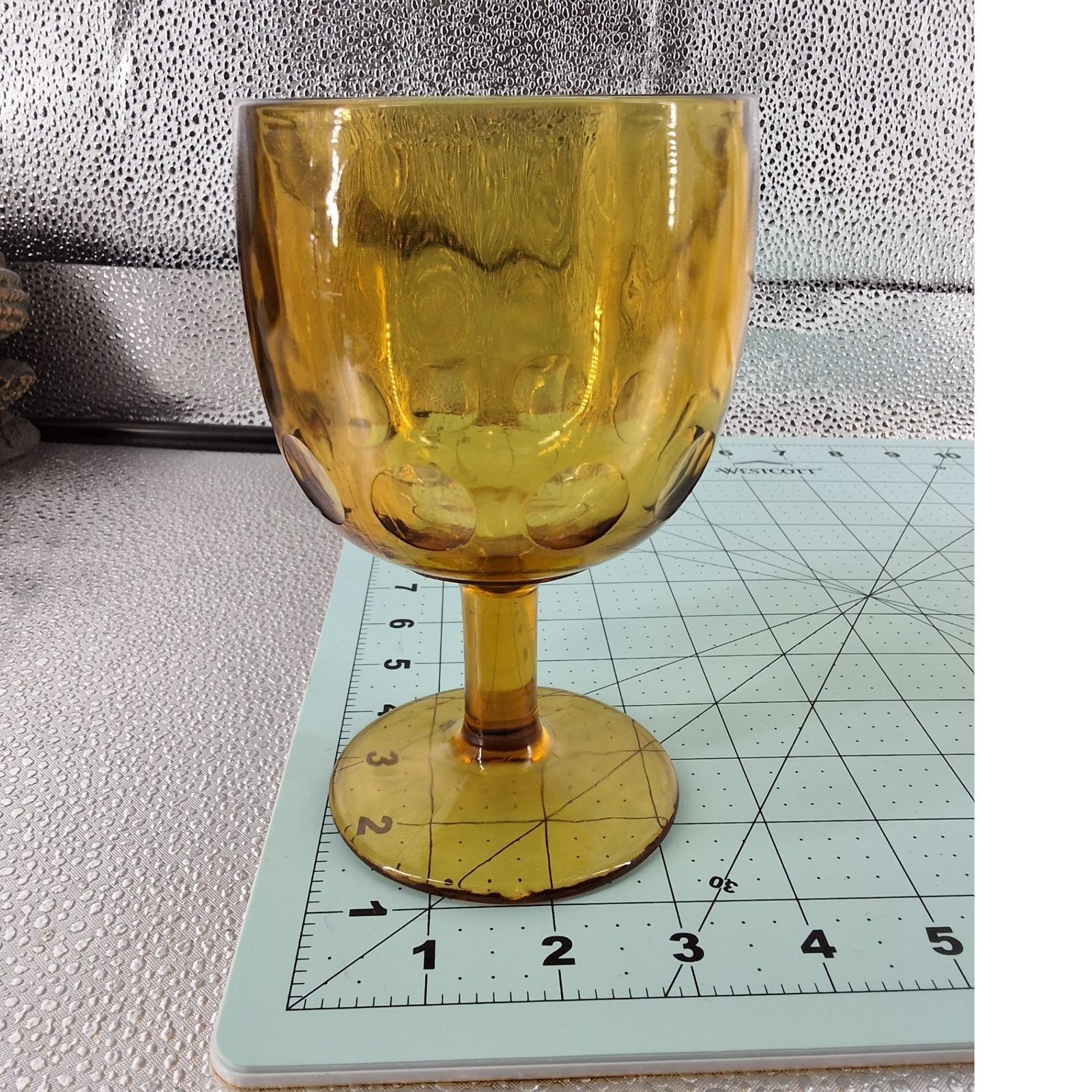 Vintage Amber Glass Thumbprint Goblets MCM Water Wine Glasses Set of 2