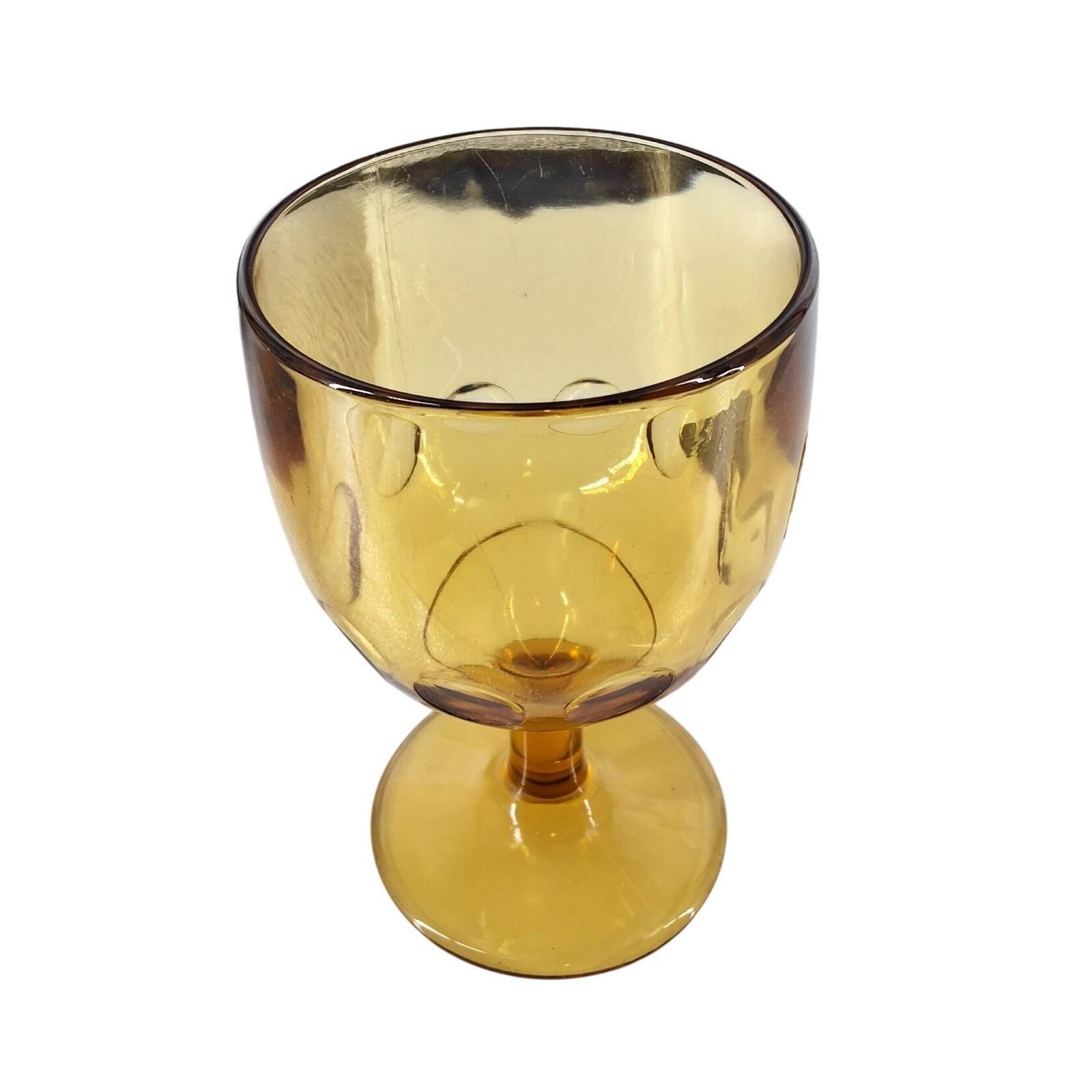 Vintage Amber Glass Thumbprint Goblets MCM Water Wine Glasses Set of 2 - View 5
