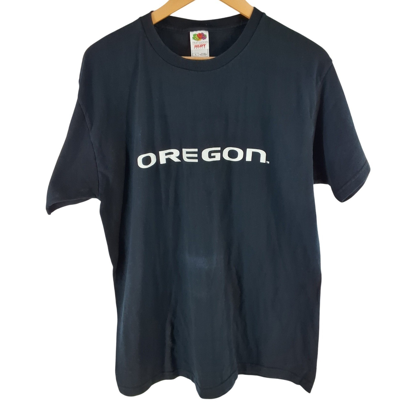 Oregon Graphic T-Shirt Mens Large Black Heavy Cotton Crew Neck