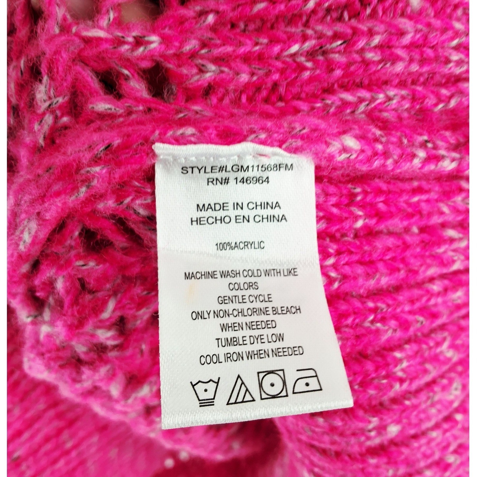 Laurel Grey Hot Pink Pointelle Cable Knit Mock Neck Sweater Medium - View 3
