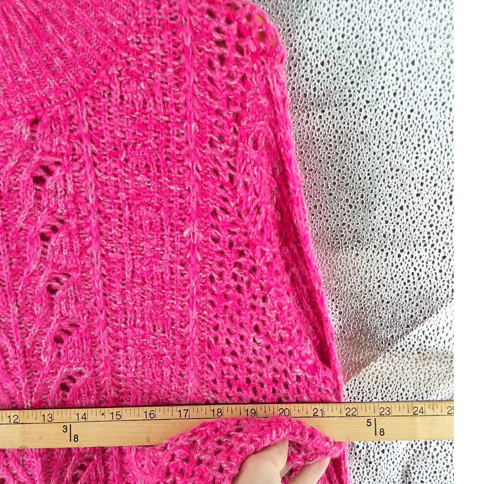 Laurel Grey Hot Pink Pointelle Cable Knit Mock Neck Sweater Medium - View 4
