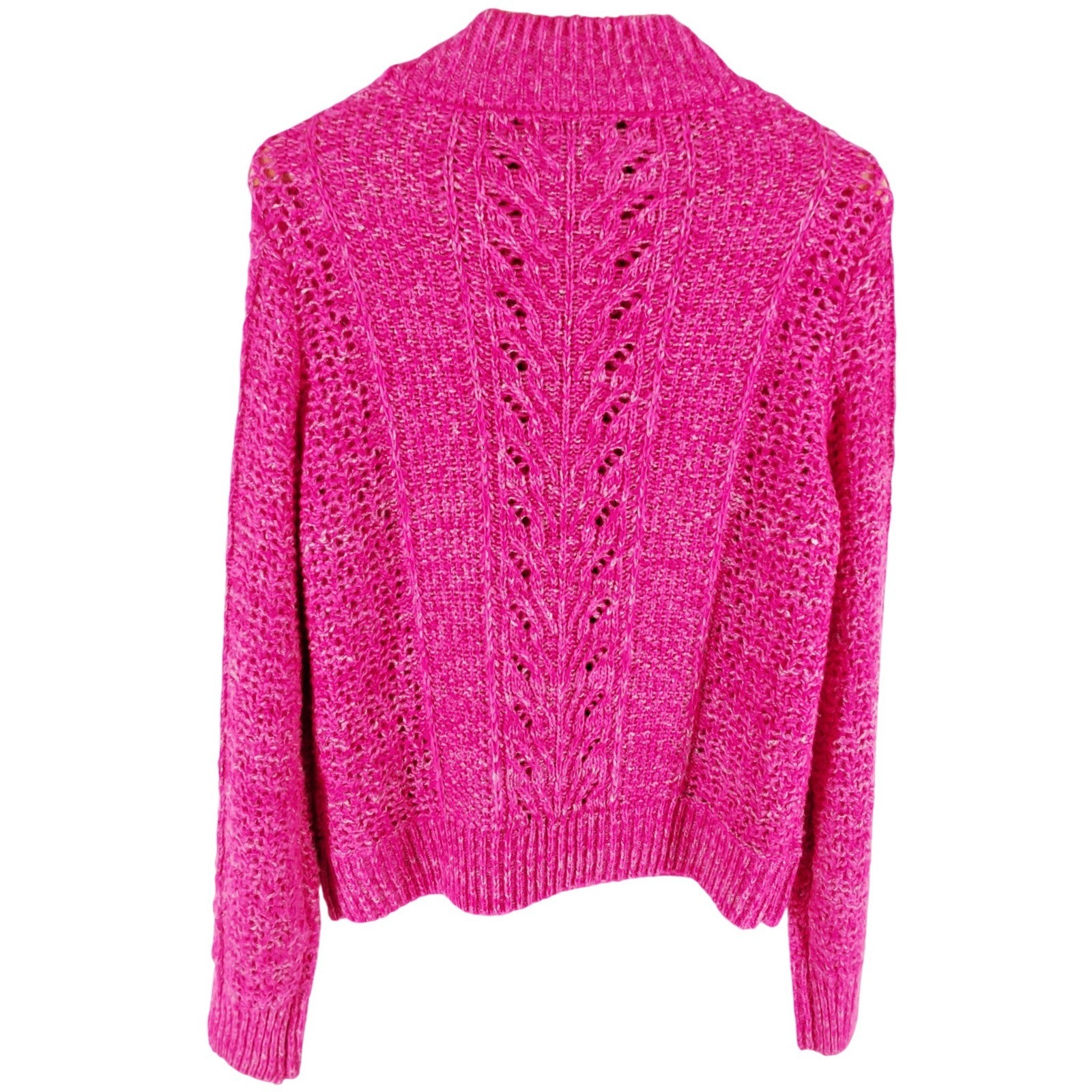 Laurel Grey Hot Pink Pointelle Cable Knit Mock Neck Sweater Medium - View 7
