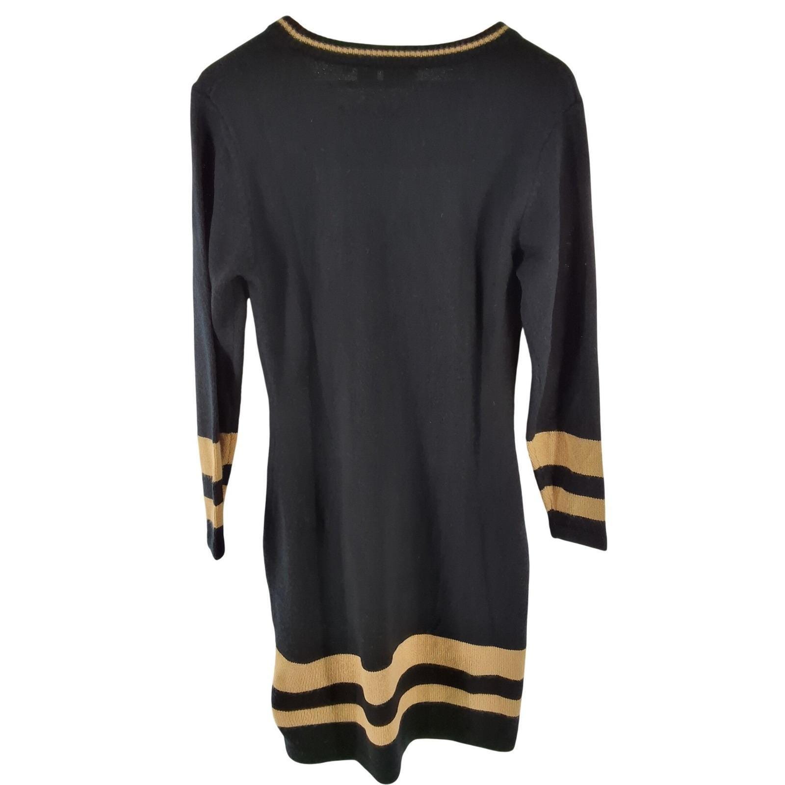 Newport News J0102 Striped Acrylic Knit Sweater Dress Black Tan M - View 4