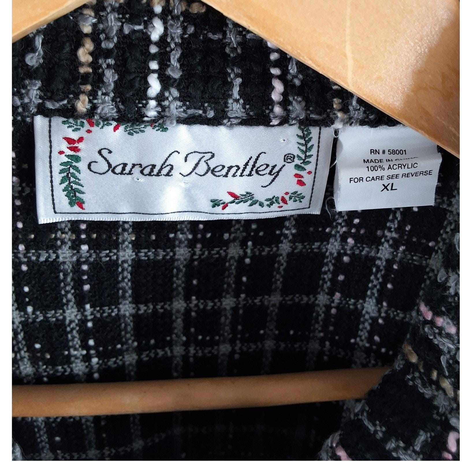 Sarah Bentley Black Pink Plaid Boucle Knit Button Cardigan Jacket XL - View 3