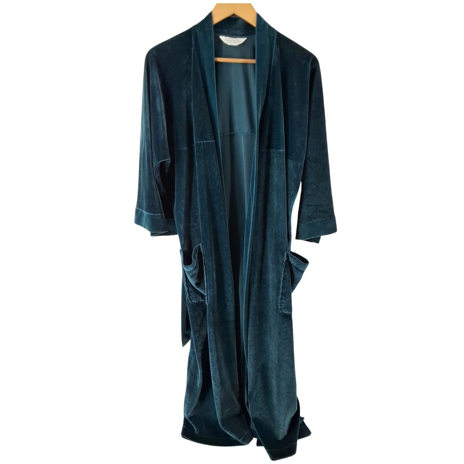 Vintage Christian Dior Monsieur Teal Blue Velour Robe One Size OS