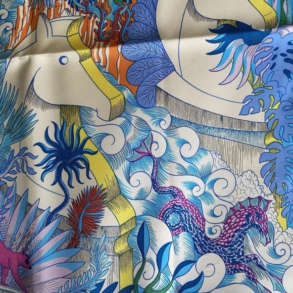 Hermes Cosmographia Universalis Silk Scarf Jan Bajtlik Turquoise Yellow Red 90cm - View 7