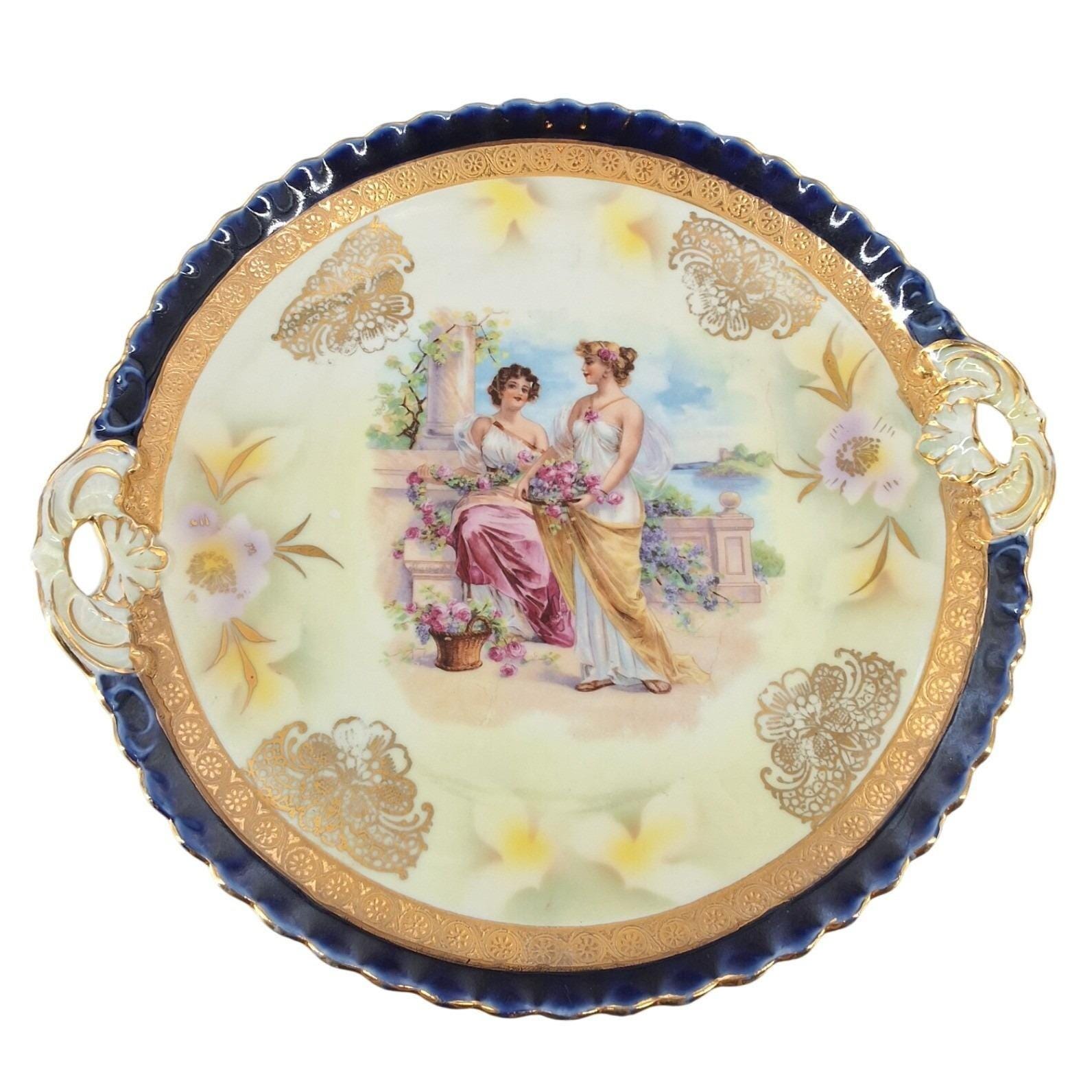 8Pc German Porcelain Dessert Set Cobalt Blue Gold Fragonard Cake Plates