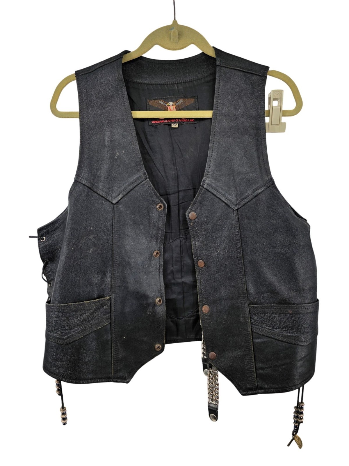 Harley-Davidson Vanguard Leather Vest Size 42 Black Mens Western Style
