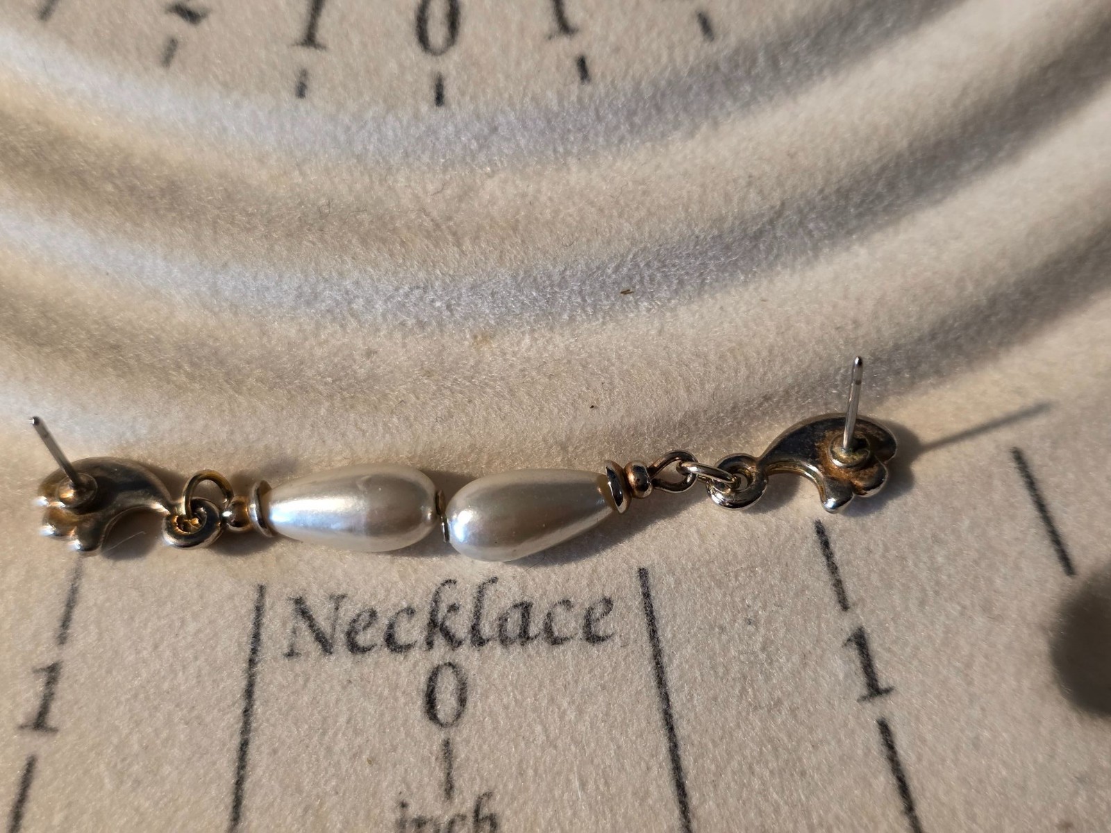 Vintage Gold Tone Faux Pearl Teardrop Earrings Wave Dangle Bridal Post 1.25"