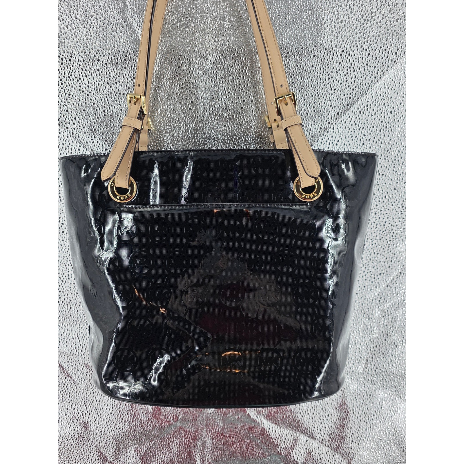 Michael Kors MK Black Patent Leather Tote Shoulder Bag Medium EUC! - View 13