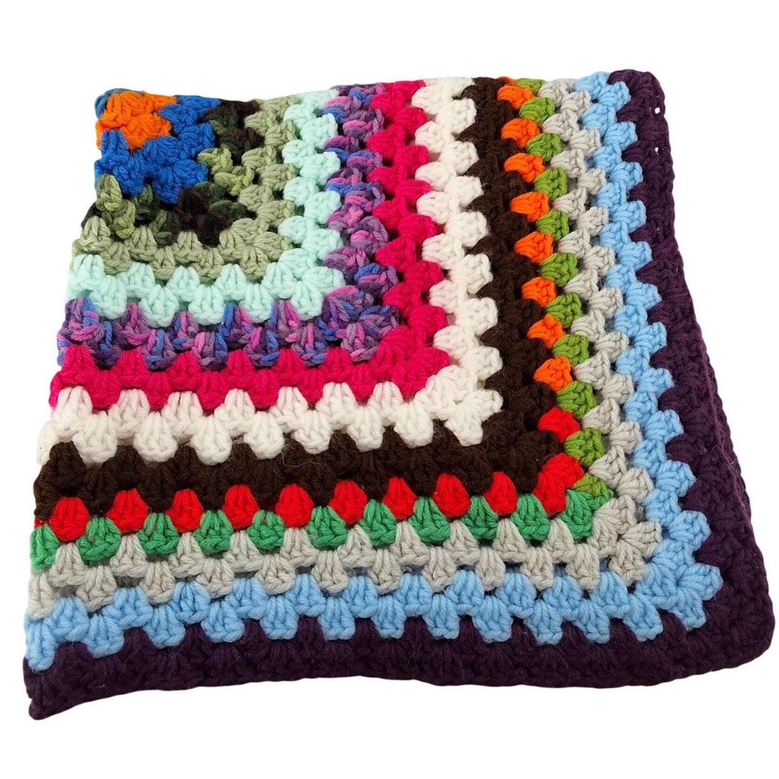 Handmade Crochet Granny Square Throw Blanket 30x30 Multicolor Boho Retro