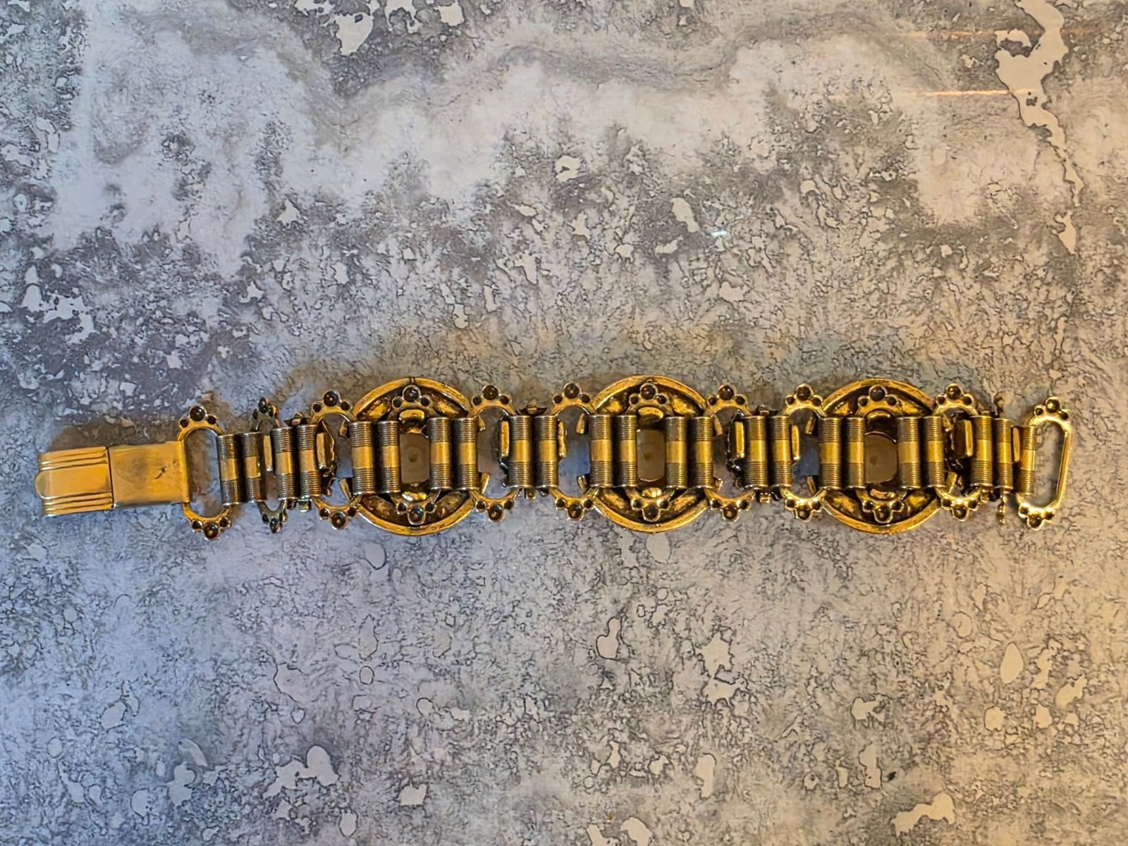 Antique Book Chain Bracelet With Faux Pearl Accents - View 3