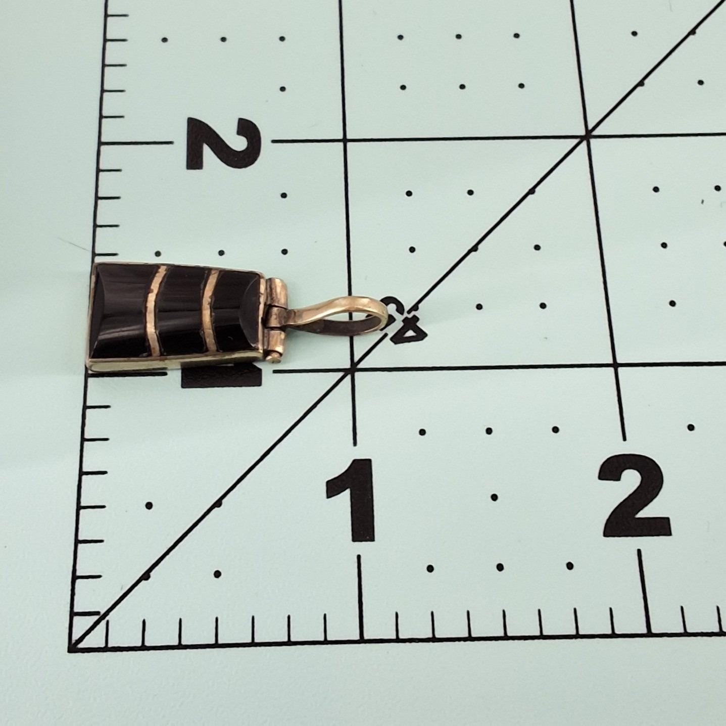 Vintage Art Deco Black Onyx Inlay Rectangular Silver Tone Pendant Charm - View 3