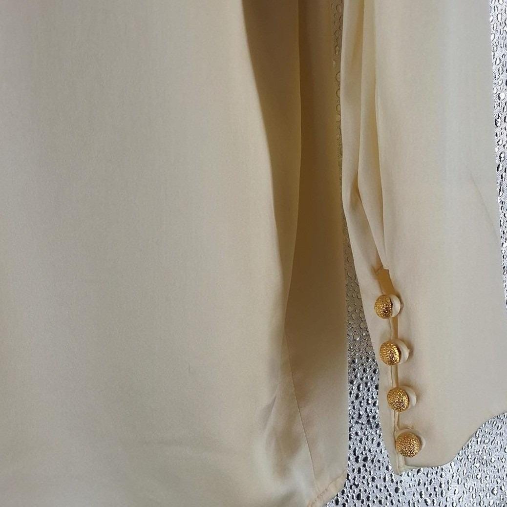 Vtg Nordstrom Silk Pleated Tuxedo Bib Blouse Cream 10 - View 3