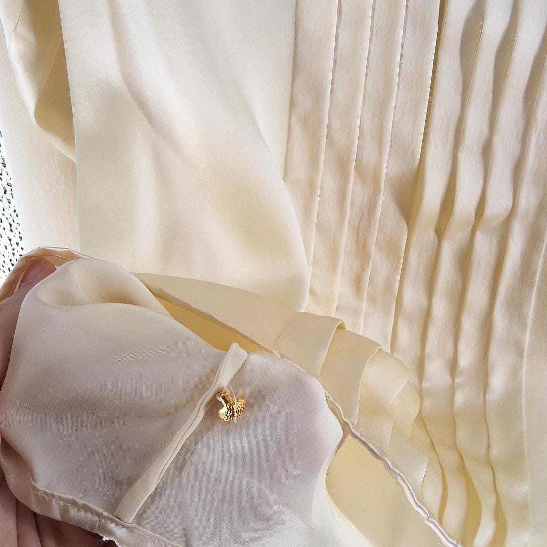 Vtg Nordstrom Silk Pleated Tuxedo Bib Blouse Cream 10 - View 4