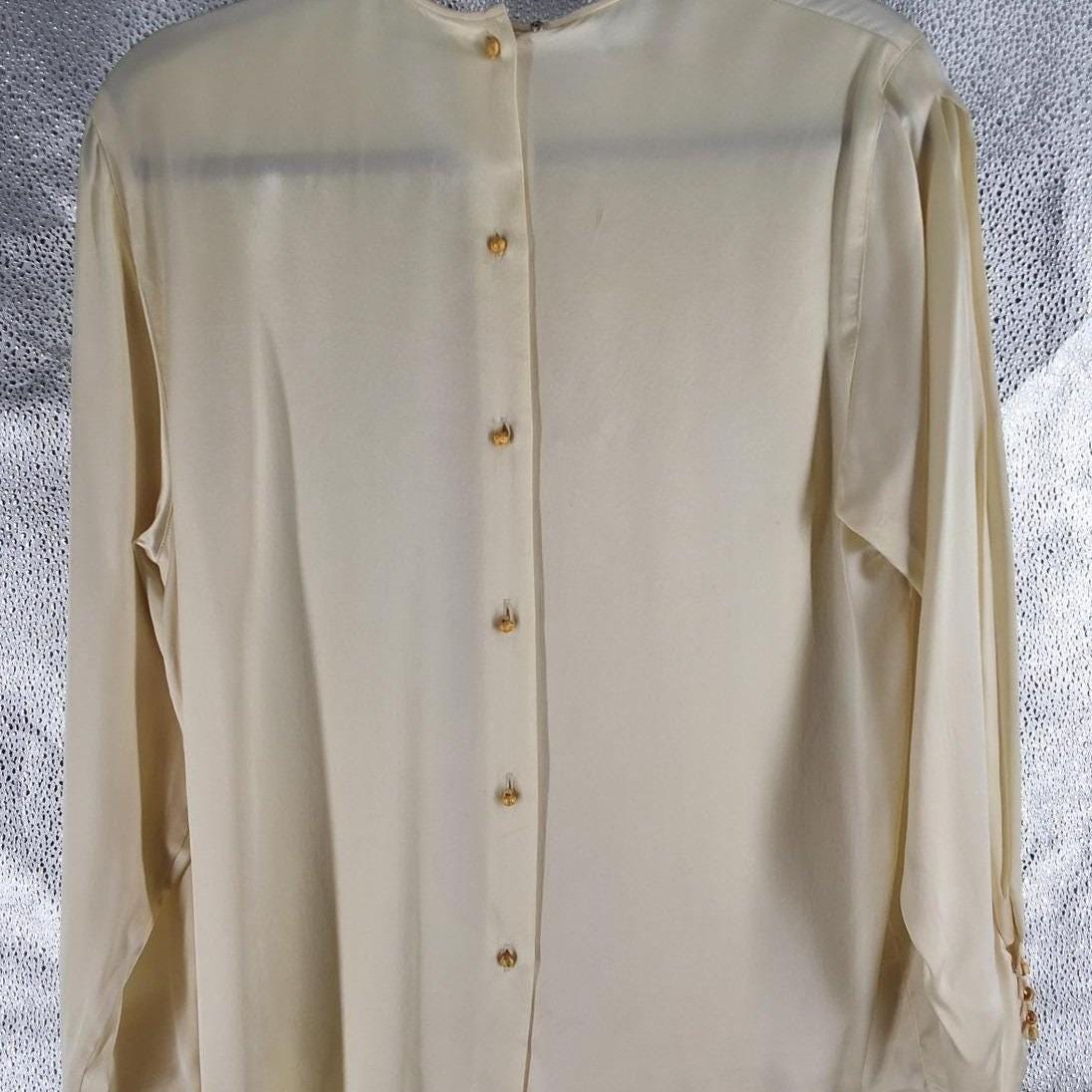 Vtg Nordstrom Silk Pleated Tuxedo Bib Blouse Cream 10 - View 5