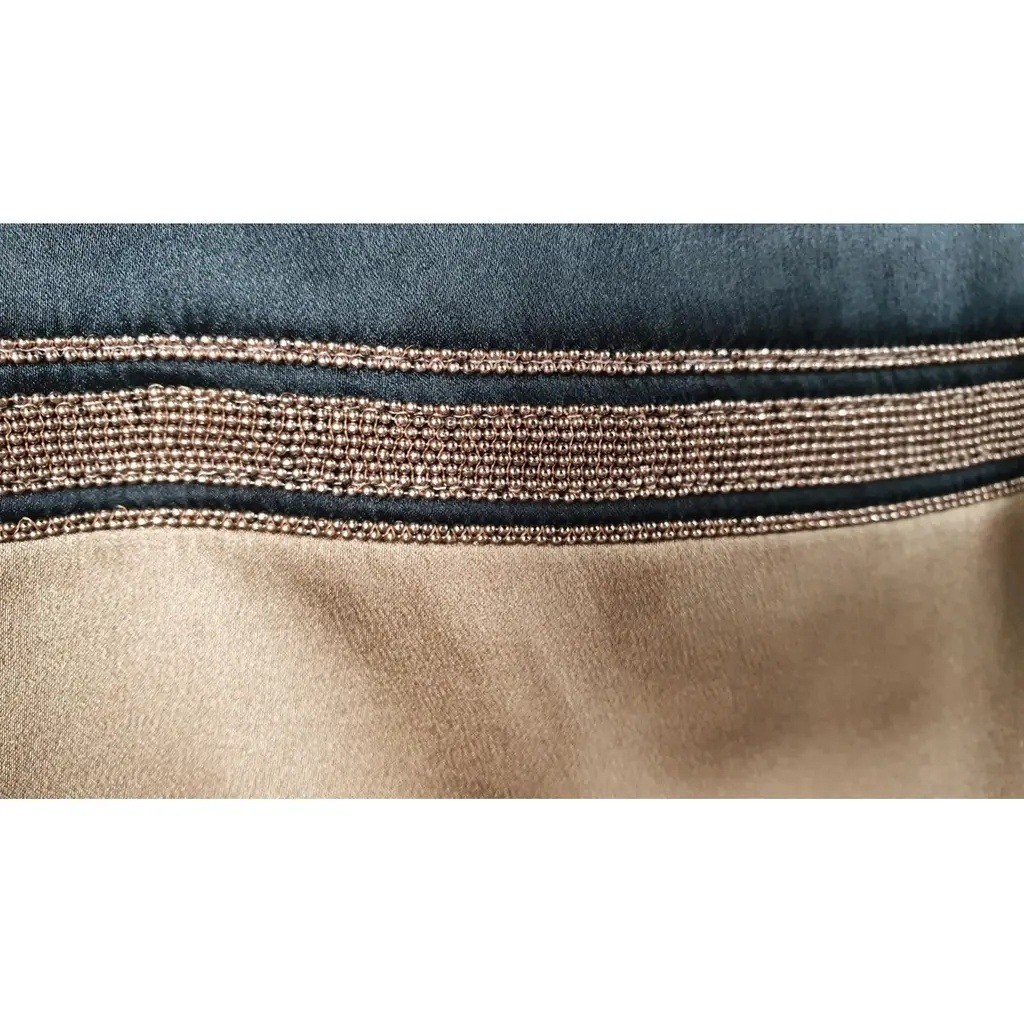 Brunello Cucinelli Silk Monili Bead Colorblock Poncho Wrap Black Brown L - View 6