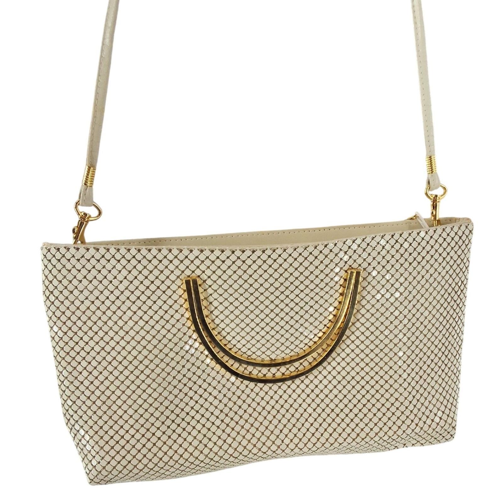 Ashley Moore Cream Aluminum Metal Mesh Evening Bag Gold Handle Crossbody - View 7