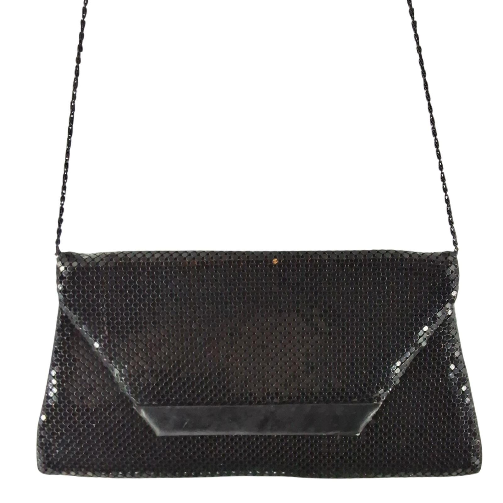 Vintage Black Metal Mesh Envelope Clutch Shoulder Bag Formal Evening Purse