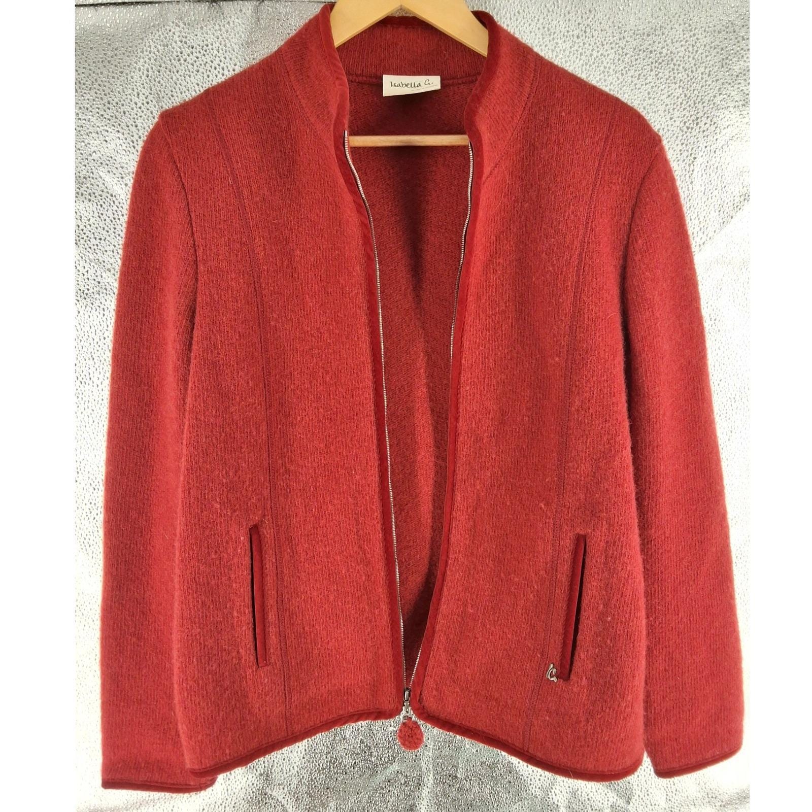 Isabella G. by Geiger Austria Red Boiled Wool Zip Jacket Velvet Trim Size 38 / 8 - View 5