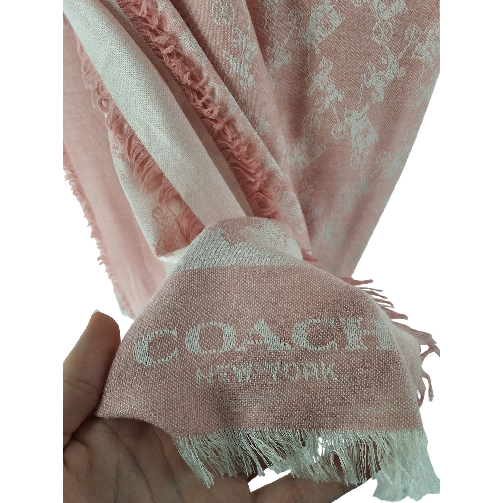 Coach Horse And Carriage Jacquard Scarf Pink Bone Oversized Shawl 51 In - View 3