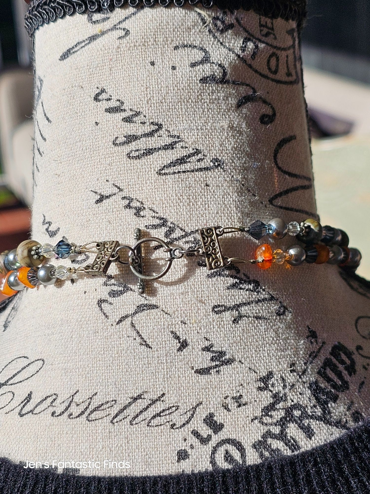 Picture Jasper Pearl Carnelian Sterling Silver Double Strand Necklace Toggle - View 5