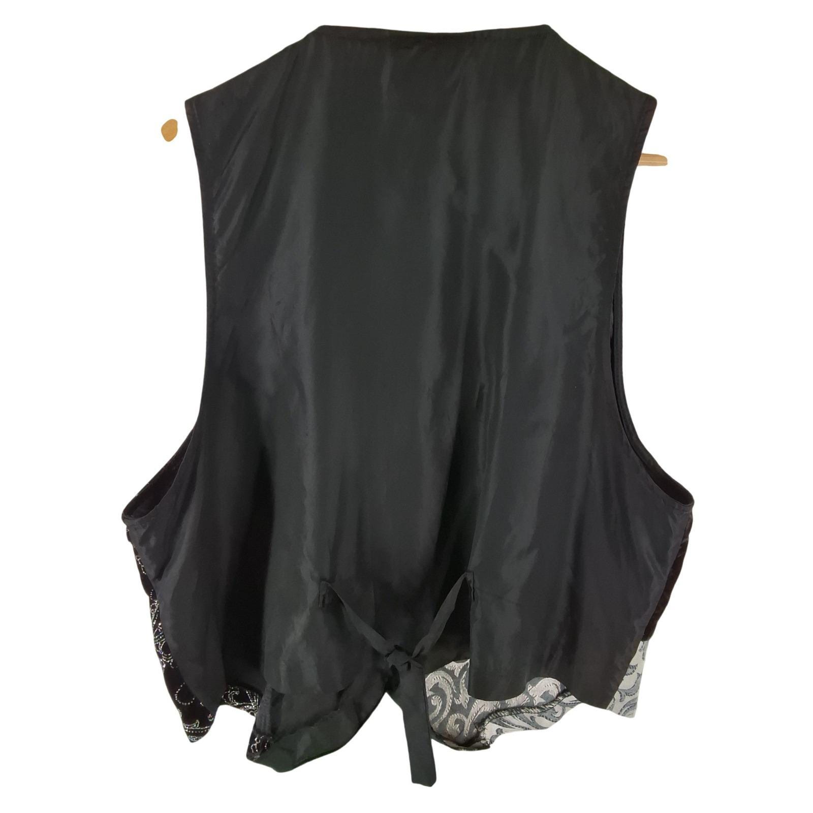Tres Paquette Vintage Velvet Paisley Patchwork Vest Black Silver Glitter Large
