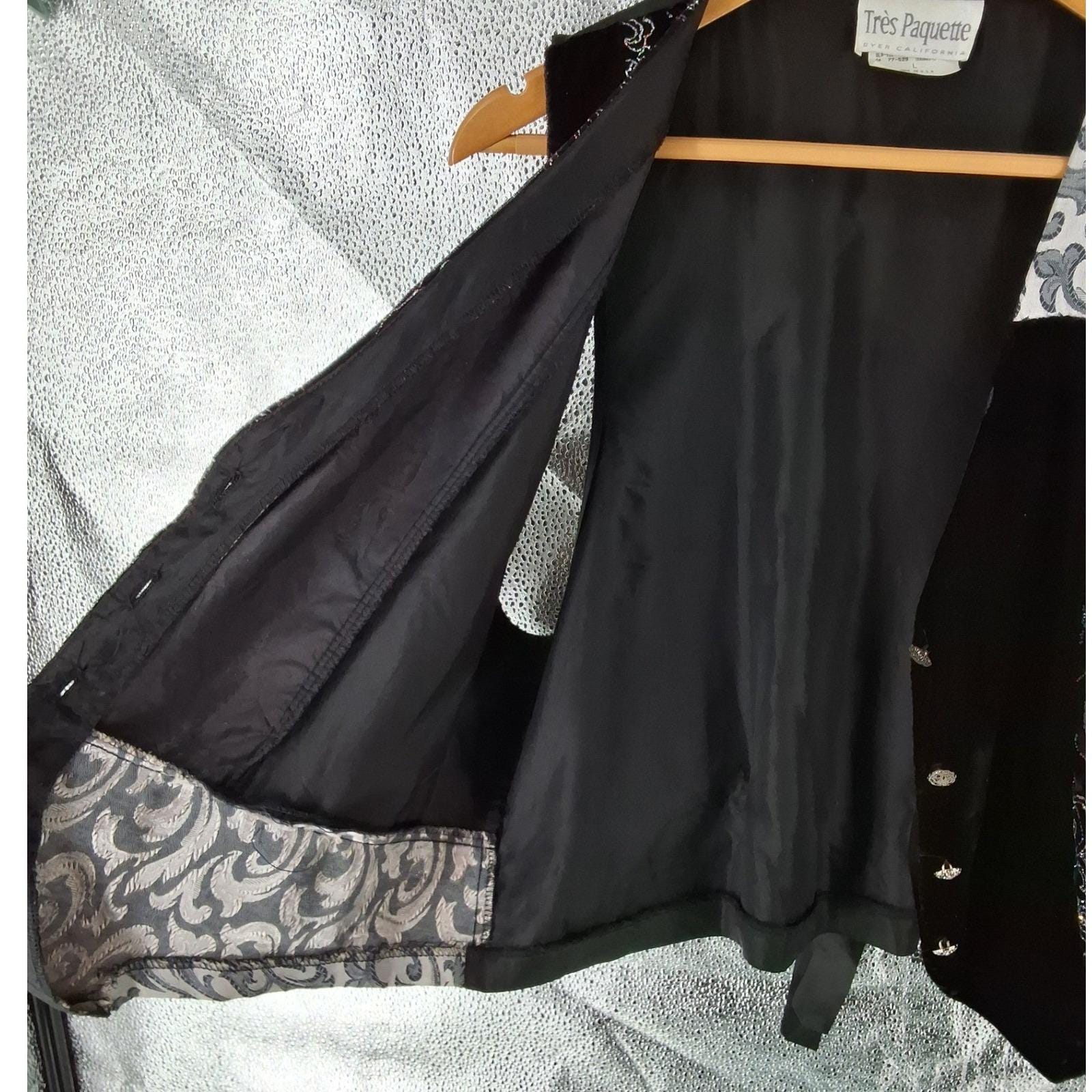 Tres Paquette Vintage Velvet Paisley Patchwork Vest Black Silver Glitter Large - View 10