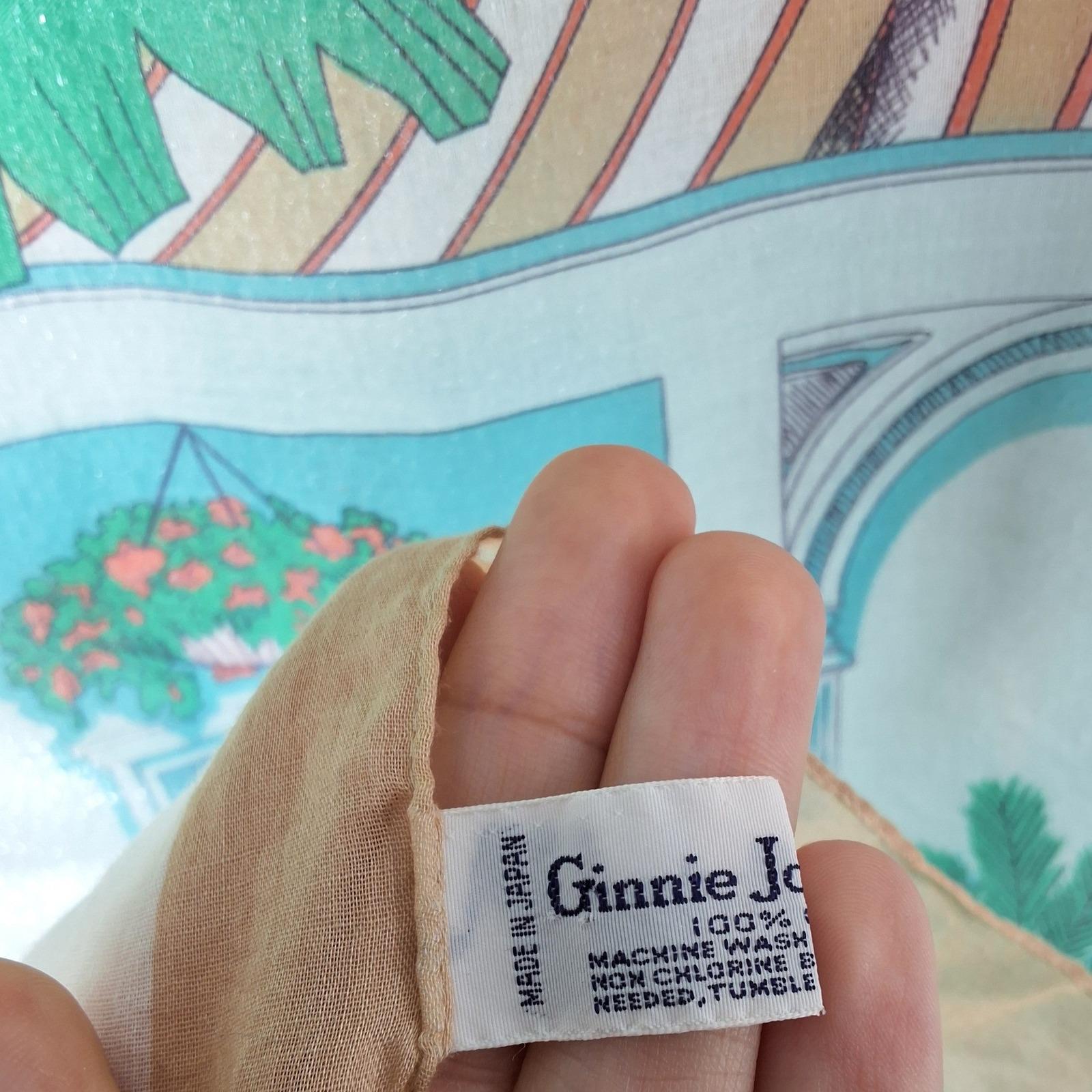Vintage 1987 Ginnie Johansen Villa Print Cotton Scarf Blue Tan Japan 31"